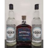 A bottle of Boodles British Mulberry Flavoured Gin together with two bottles of Co-Op Vodka (REF