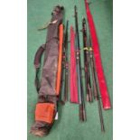 Collection of fishing rods to include two reels in a carry bag