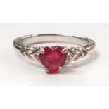 Ladies silver rubalite heart shape ring. (Ref WP)