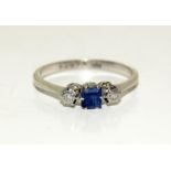 A Platinum, sapphire and diamond Art Deco ring, Size O. (Ref WP)