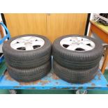 Four Volkswagen Transporter wheels with tyres. 235/55 R17 (WP).