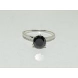 A 14ct white gold ring set black diamond approx 1.50ct, Size P. (Ref WP)