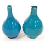 Two oriental blue glaze posy vases