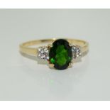 A Russian chrome diopside and 9 carat yellow gold ring, Size U.