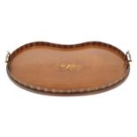 Edwardian mahogany kidney shaped inlaid tray