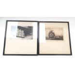 A pair of original black & white etchings by Frederick Hans Haagersen (1877-1943) Ships at Sea