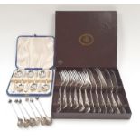 A boxed set of Kings pattern fish knives and forks (EPNS) together with a box of EPNS teaspoons