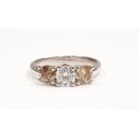 14ct white gold 3 stone diamond ring. Approx 1ct, Size O.