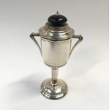 Silver h/m lidded trophy.