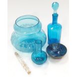 Misc glass another Curios to include a blue tabletop decanter and Limoges small bowl