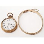 18ct gold pocket watch together with a gold outer bangle.