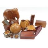 A collection of treen together with a vintage desk top calendar (not shown).