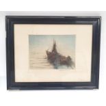 A large original etching by F H Haagenson (1877-1943): Norwegian Fishers (framed)