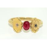 18ct and 9ct Ladies Sapphire and Ruby Antique Ring, Size V.