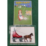 Two reproduction enamel signs - Public Benefit Boot Company and Sunlight Soap.
