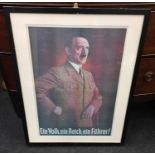 A framed WW2 era print of Adolf Hitler, reads: "Ein Volk, ein Reich, ein Fuhrer!"