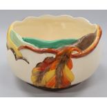 Clarice Cliff fruit bowl decorated in Autumn leaves.