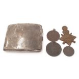 Silver cigarette case WWI and other similar related medals and items