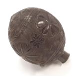 Oriental carved coconut powder flask