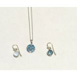 Blue Topaz 925 silver heart pendant and earrings.