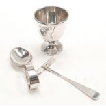 Silver hallmarked egg cup, Birmingham 1926 together with a silver spoon and pusher.