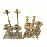 Brass candle sticks to included pair of tudric style