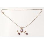 9 carat gold ladies amethyst earrings and necklace set