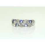 9ct white gold ladies diamond and tanzanite ring size O