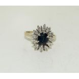 A 1.5ct Sapphire and 0.24ct diamond on on 18ct white gold ring, Size O
