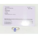 A Certified 1.15ct tanzanite on 14ct white gold ring, Size O.