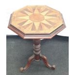 A Victorian mahogany top lamp table on tripod support.