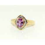 9 carat gold ladies pink sapphire and diamond ring size L