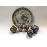 Large oriental platter with a collection of ginger jars etc.