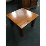 Hardwood square coffee table.