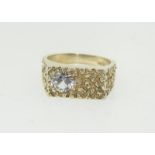 A Vintage 1970's silver gilt CZ men's ring, Size R.