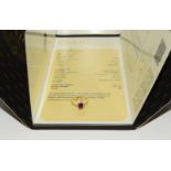 A certified 0.94ct oval ruby and 0.23ct diamonds on 14k gold, Size L.