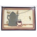 Fresh coffee glassware hanging sign in a metal frame with enamel glass paint work