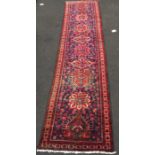 Tabriz long Runner medallion blue and cream 410 x 100cm