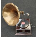 A modern reproduction His Master's Voice Gramophone with horn.