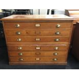 A vintage oak splitter plan chest (splits into two parts).