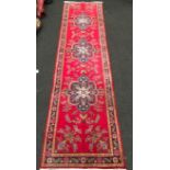 Quality Tabriz Runner medallion red and blue 385 x 100cm