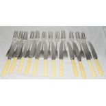 12 silver hallmark rat tail dinner forks 12 bone handle dinner knives