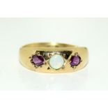 15ct Opal and Garnet Ring, 3.5grams, Size R.