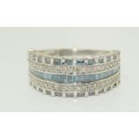 9ct Ladies blue and white diamond ring, 4.4grams.