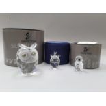 Swarovski Crystal: Large Owl 010022, Owl 188386, Owl 010014 (3 retired, with boxes).