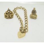 9ct gold ladies bracelet together two watch chain fobs