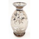 Smoked glass vase with silver decoration