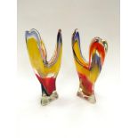 A pair of modern coloured art glass vases.