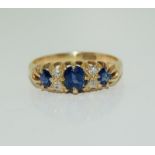 Antique Sapphire and Diamond 18ct gold gypsy ring, Size O.