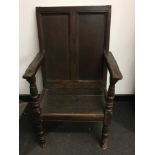Charles II Oak panel back chair.